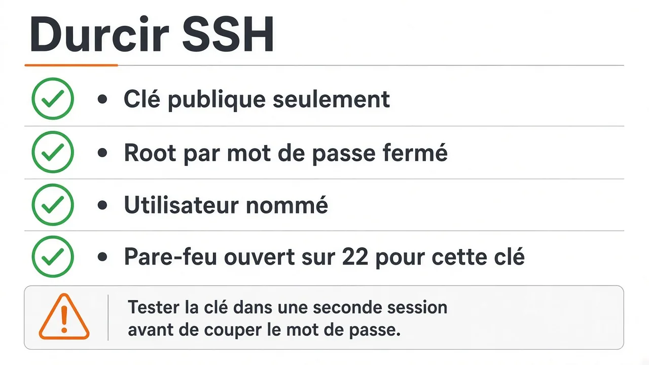 SSH : clés uniquement, sans connexion root par mot de passe