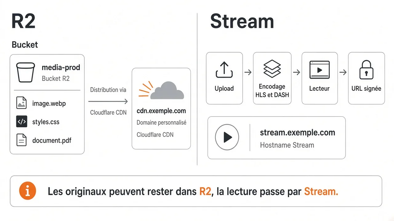 Bucket R2 publié sur un domaine du CDN, à côté du flux Stream